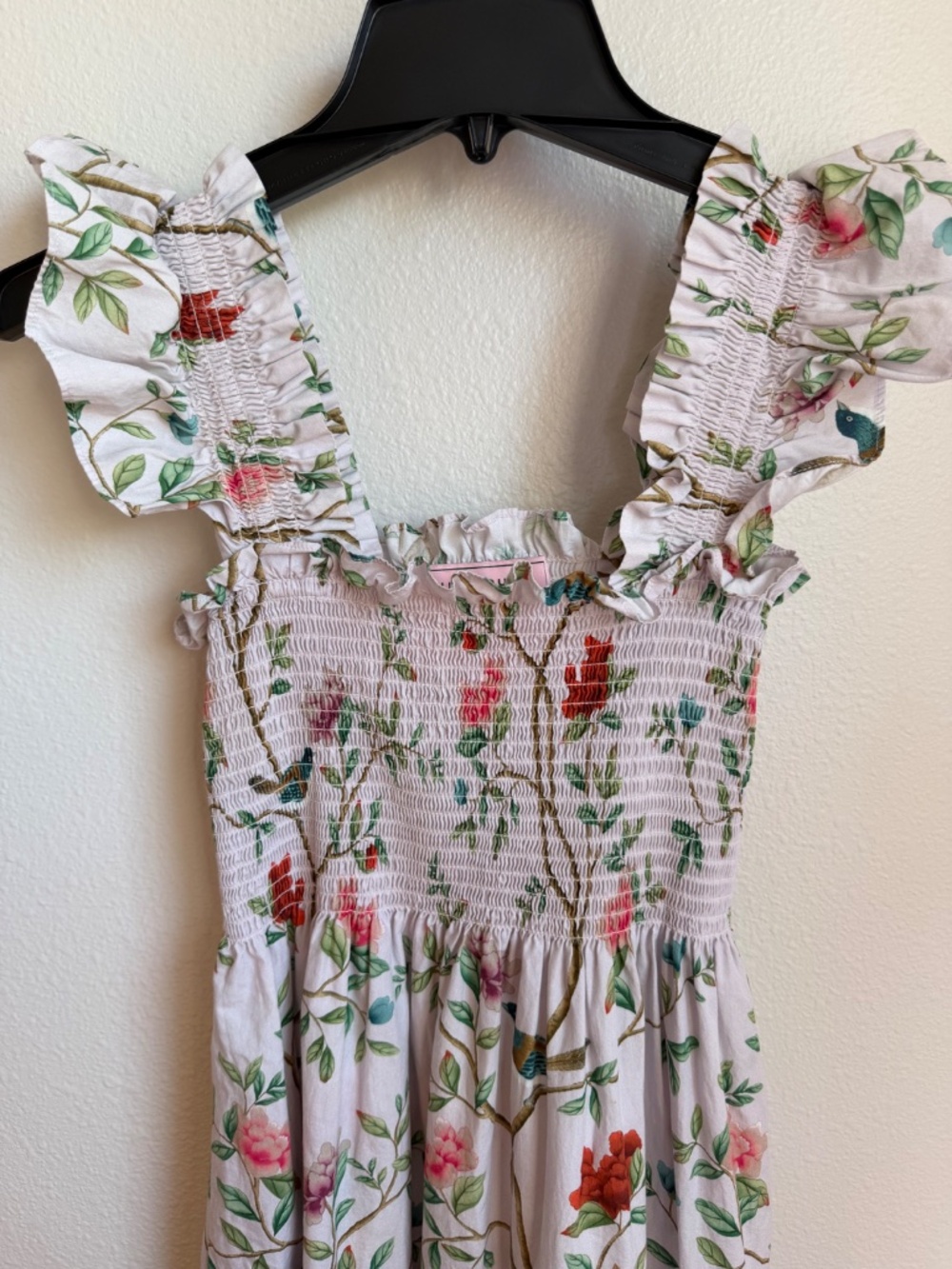 Hill House Home x Diane Hill Ellie Nap Dress Pink Floral Bird Print Smocked Midi - Picture 5 of 11
